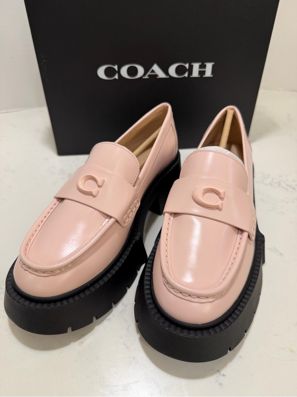 Coach Pink Leather Chunky Sole Loafers - Picture 6 of 8